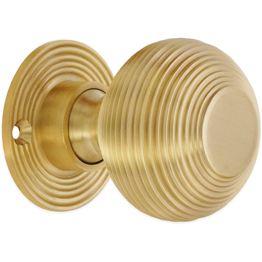 Spira Brass Satin Brass Beehive Small 50mm Rim and Mortice Door Knob 2 Pack Image 3