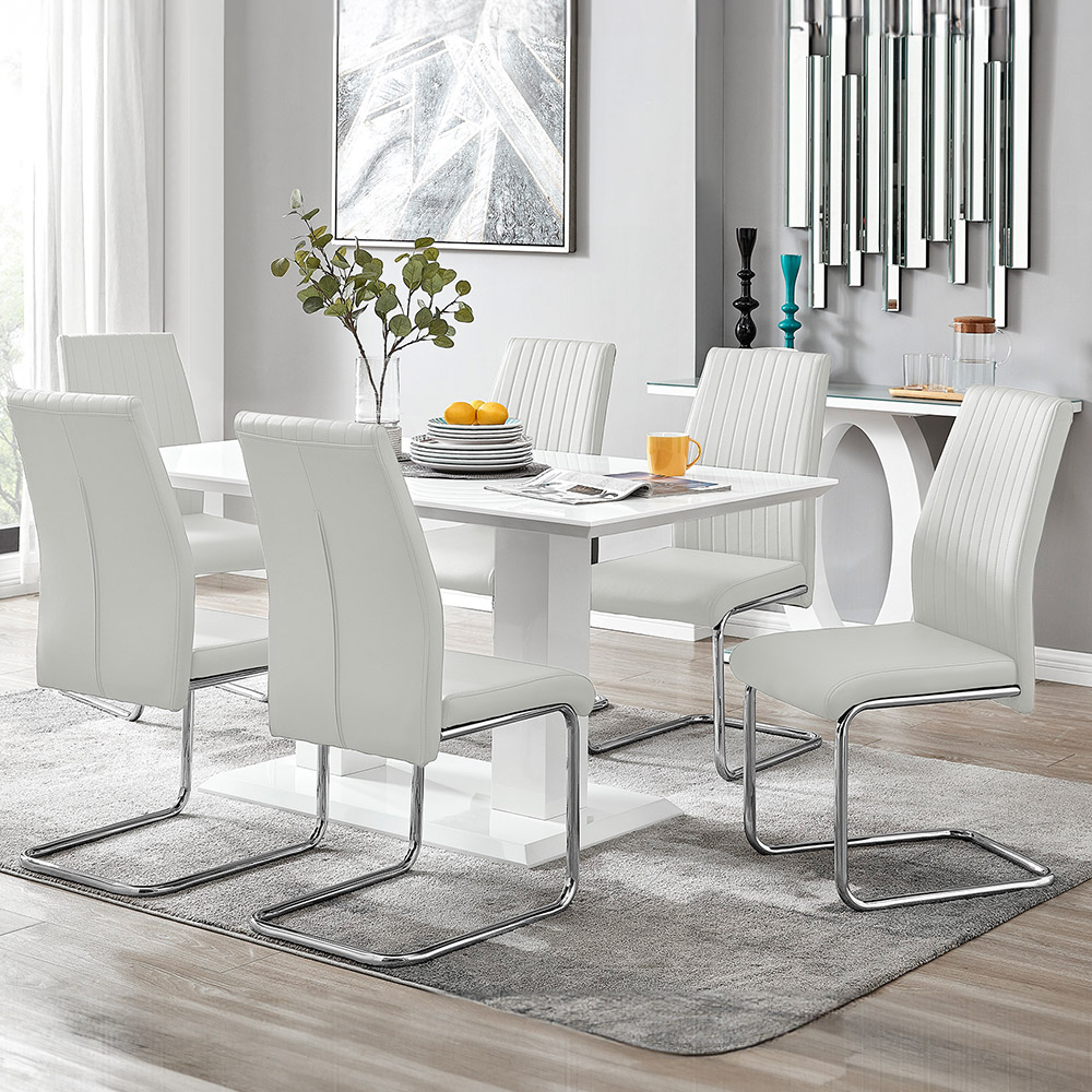 Furniturebox Molini Fortana 6 Seater Dining Set White Gloss and Chrome Image 1