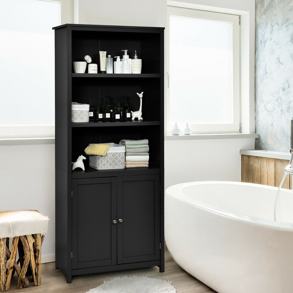 Costway 2 Door 3 Shelf Black Bookcase Image 5