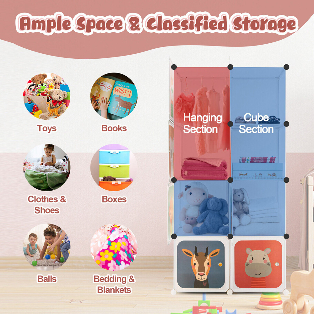 Costway 8 Cube Portable Kids Wardrobe with Hanging Section Image 6