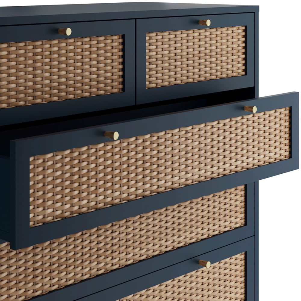 Bordeaux 6 Drawer Blue Rattan Chest of Drawers Image 5