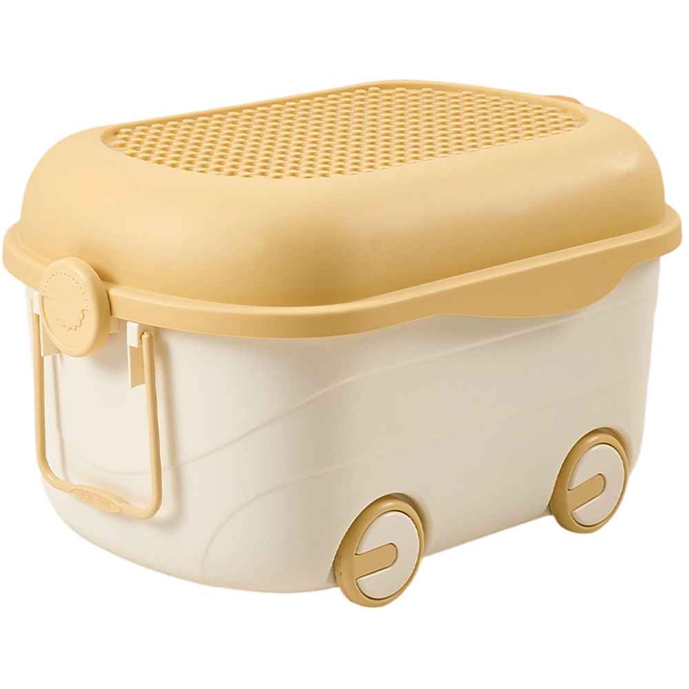 H&O Direct Yellow Plastic Toy Storage Box with Lid and Wheels Image 2