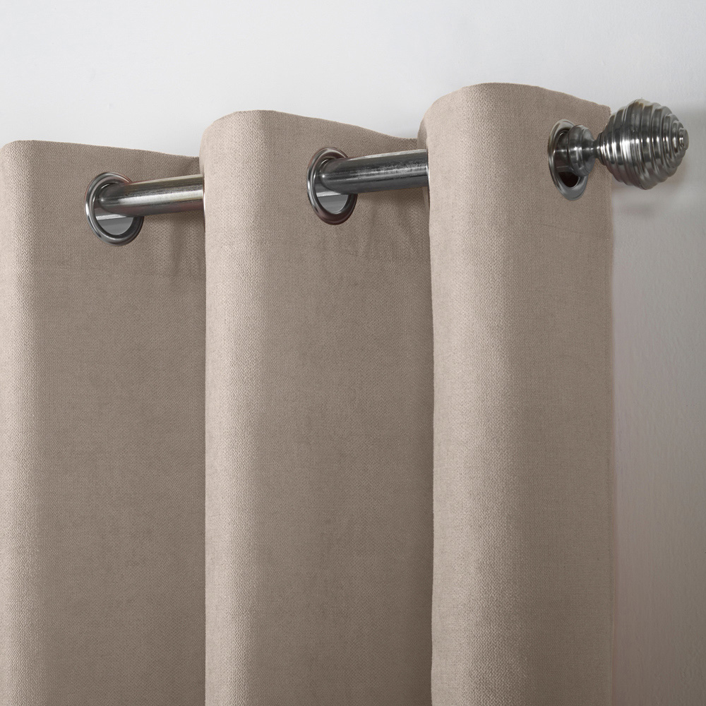 Alan Symonds Taupe Velvet Chenille Ring Top Eyelet Curtains 142 x 137cm Image 3