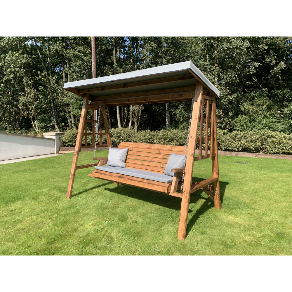 Charles Taylor Dorset 3 Seater Swing with Grey Cushions and Roof Cover Image 6
