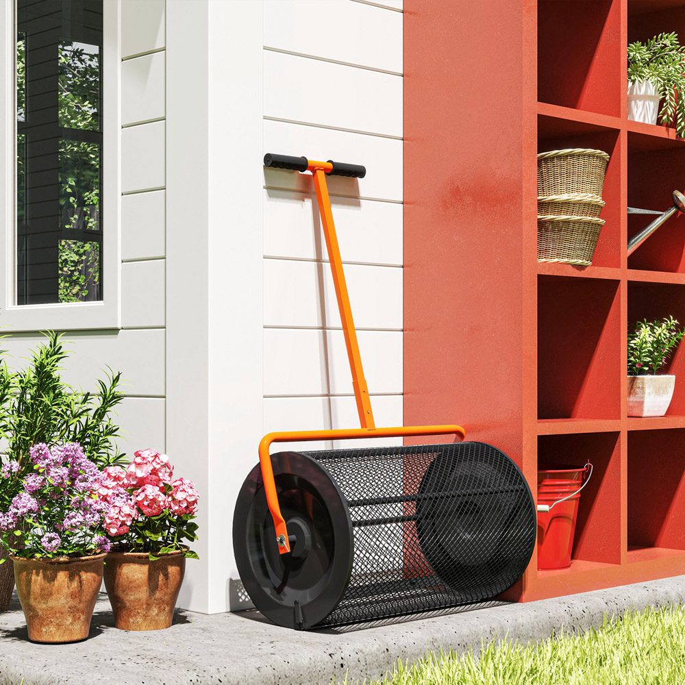 Outsunny Orange and Black Compost Spreader with Adjustable Handle 300L Image 4