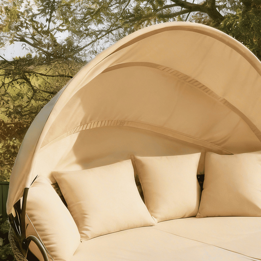 Home Source Amara Cream Rattan Upholstered Day Bed with Sunshade Image 4