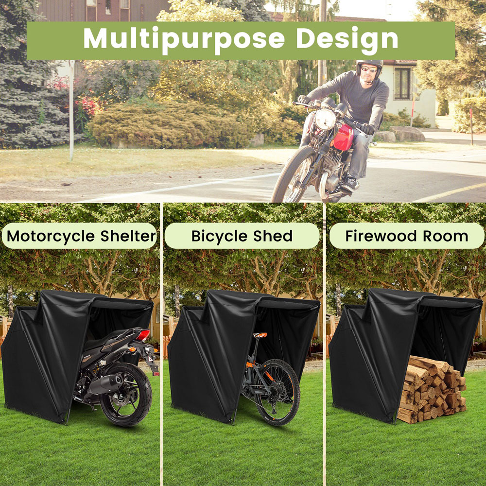 Costway Black Motorcycle Shelter Outdoor Storage Shed Image 8