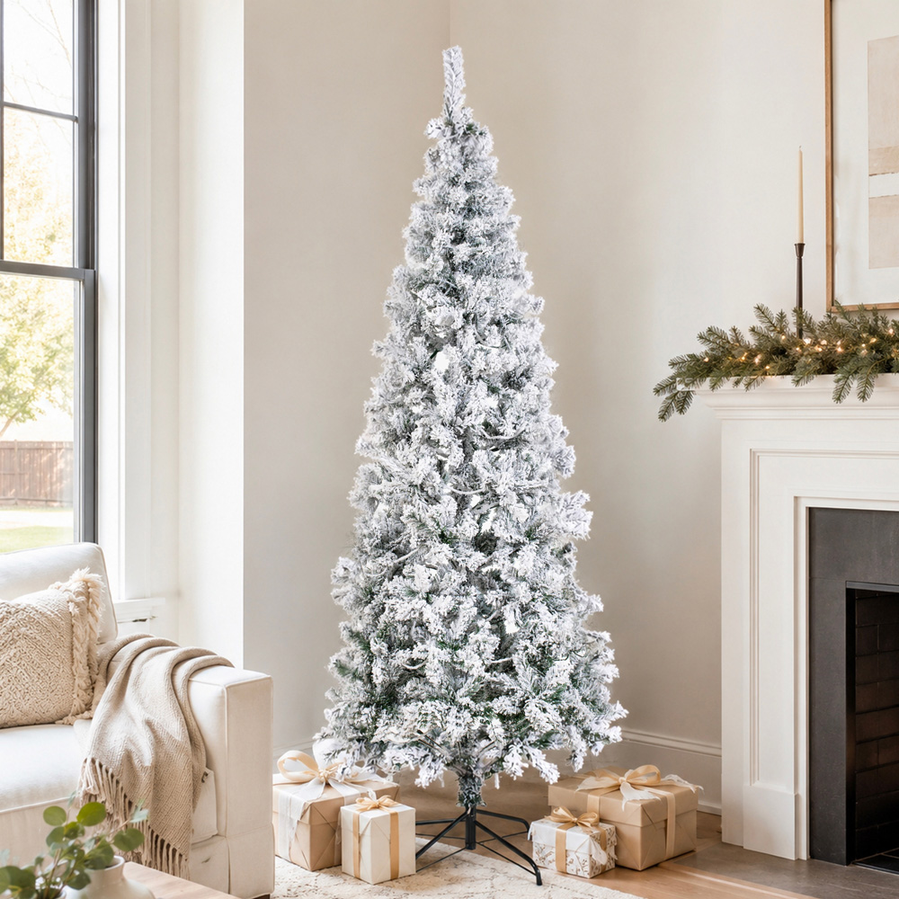 Abrihome Snow Flocked Artificial Christmas Tree with 720 Tips 7ft Image 2
