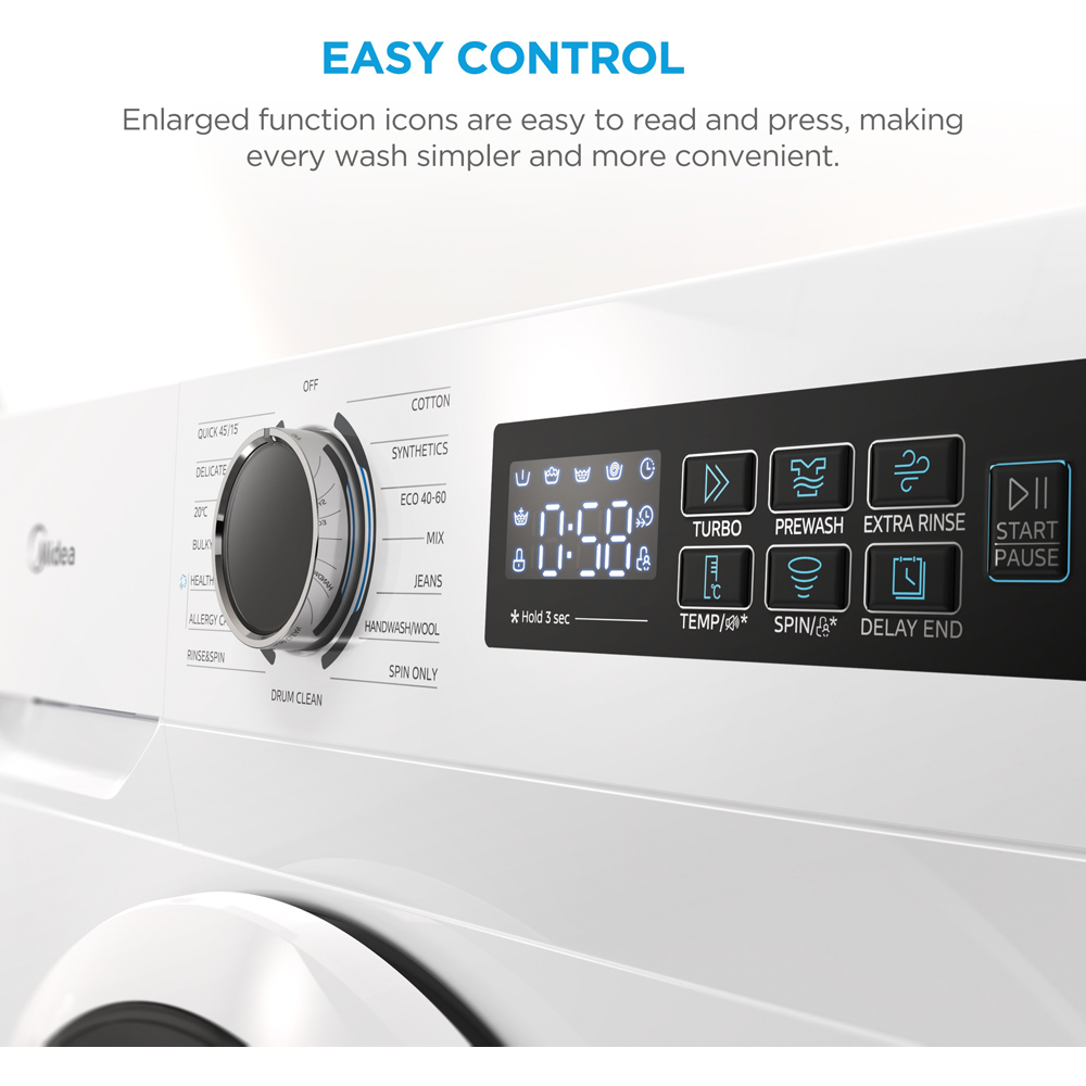 Midea MF110W100BA10/W 10kg White Freestanding Washing Machine Image 8