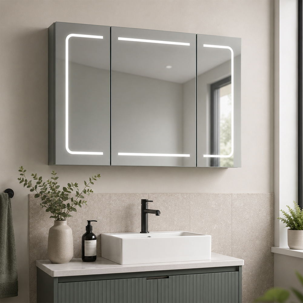 Go Bathrooms Manor 3 Door LED Mirrored Wall Cabinet Image 2