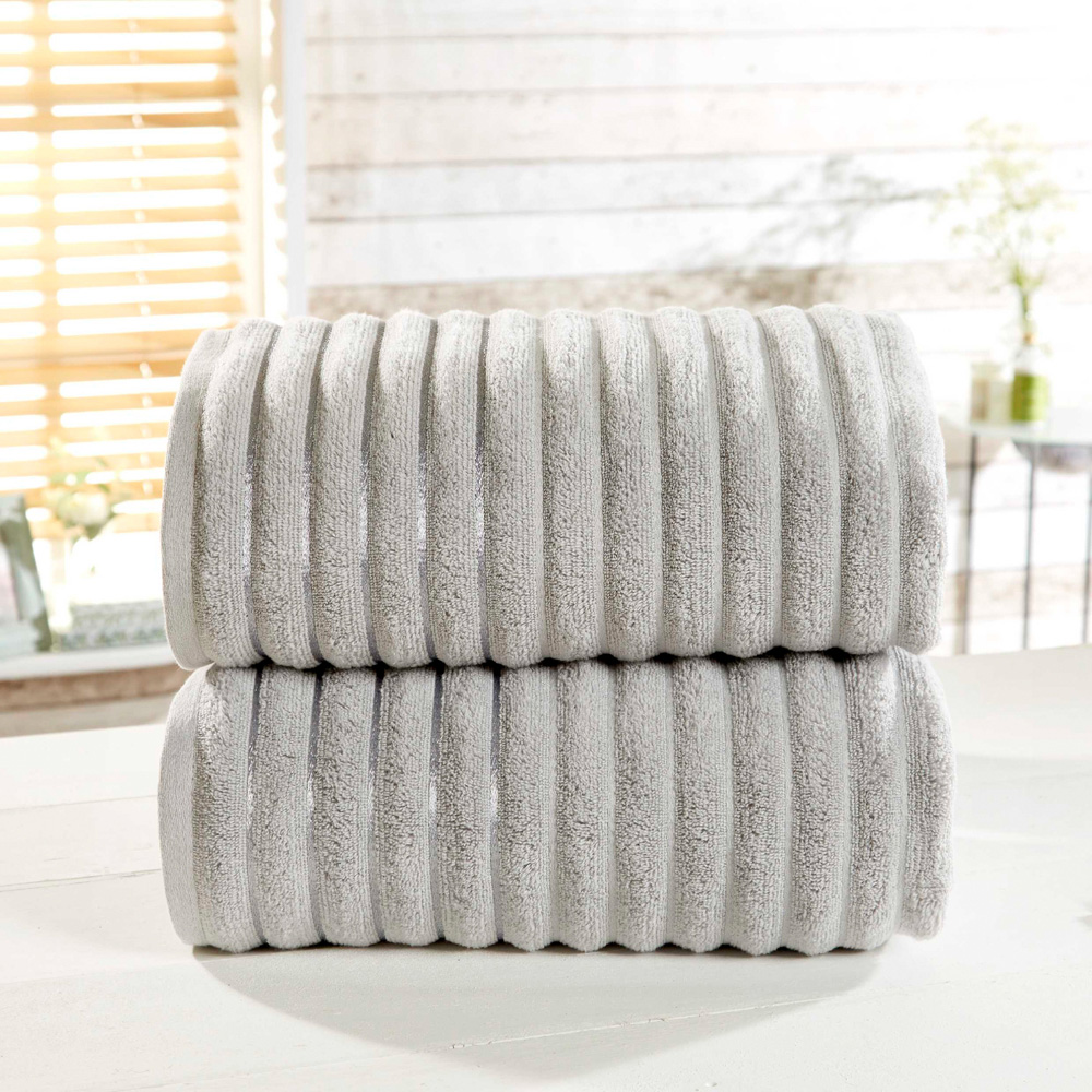 Rapport Home Silver Ribbed Cotton Bath Sheet Image 2