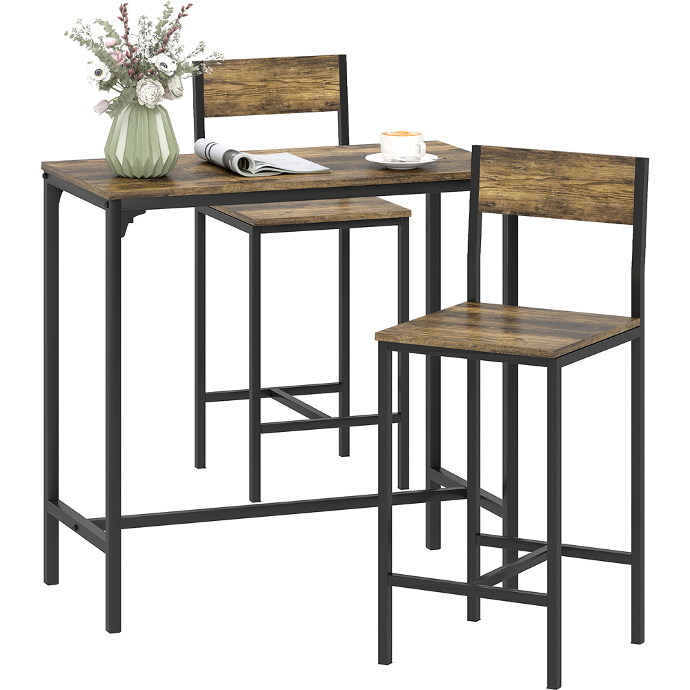 Portland 2 Seater Rustic Brown Bar Table and Stool Set Image 2
