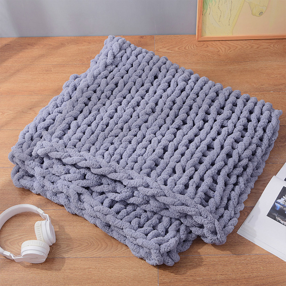Living and Home Grey Hand Woven Chenille Blanket for Couch and Bed 120cm Image 2