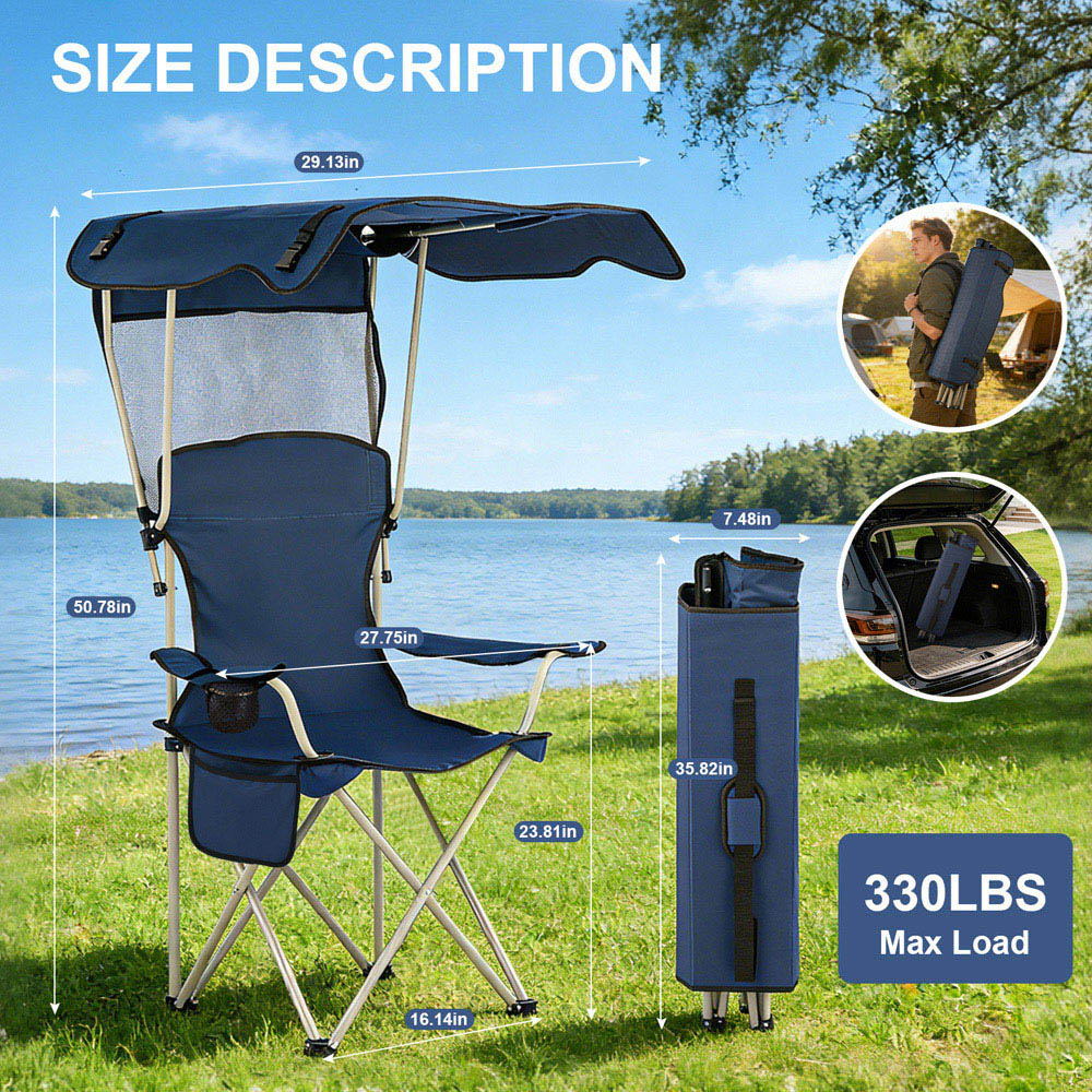 Willowmare Blue Portable Folding Camping Chair with Canopy Image 9