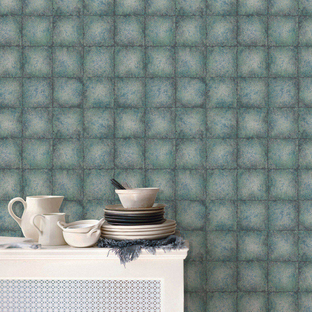 Galerie Ambiance Tile Teal Wallpaper Image 2