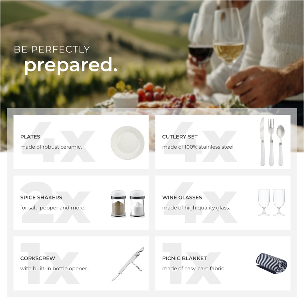 tectake Usedom 4 Person Picnic Basket with Cooler Compartment and Accessories Image 4