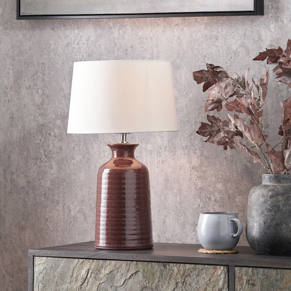 Pacific Lifestyle Helka White Fabric Shade Mulberry Robbed Glaze Ceramic Table Lamp Image 2