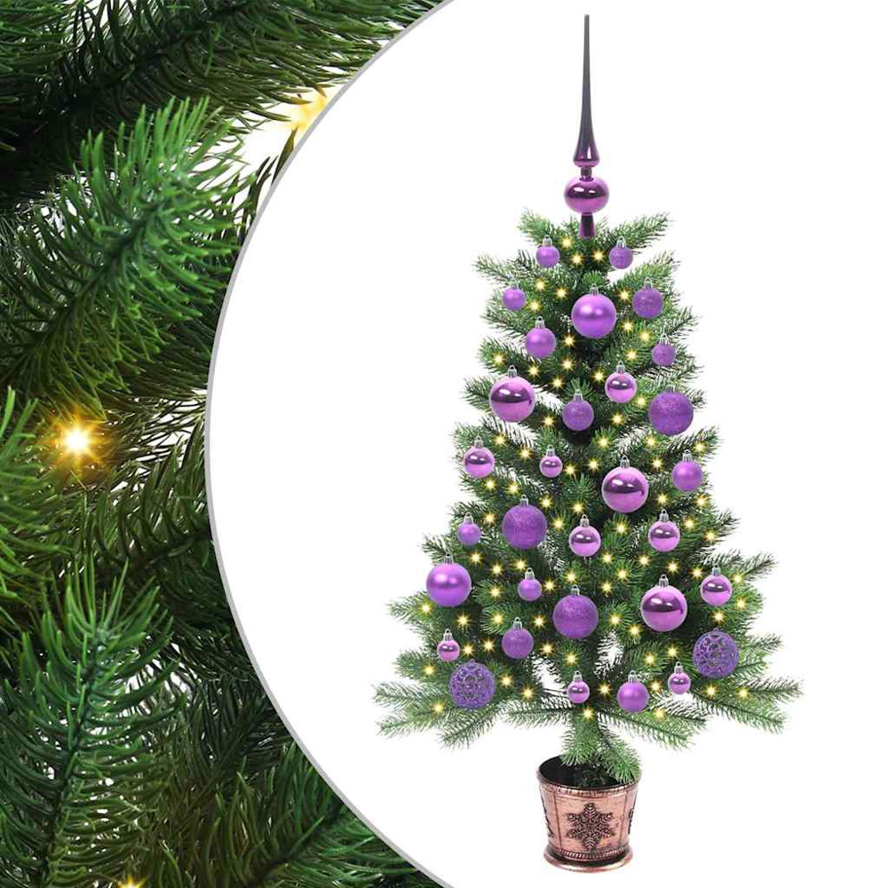 vidaXL Pre-Lit Lilac Baubles Green Artificial Christmas Tree 3ft Image 2