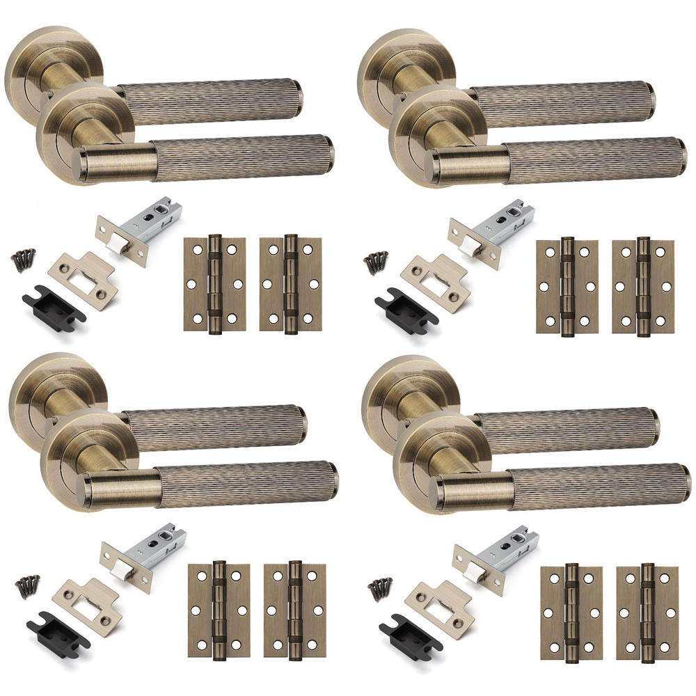Golden Grace Antique Brass Straight T-Bar Linear Door Handle Set 4 Pack Image 1