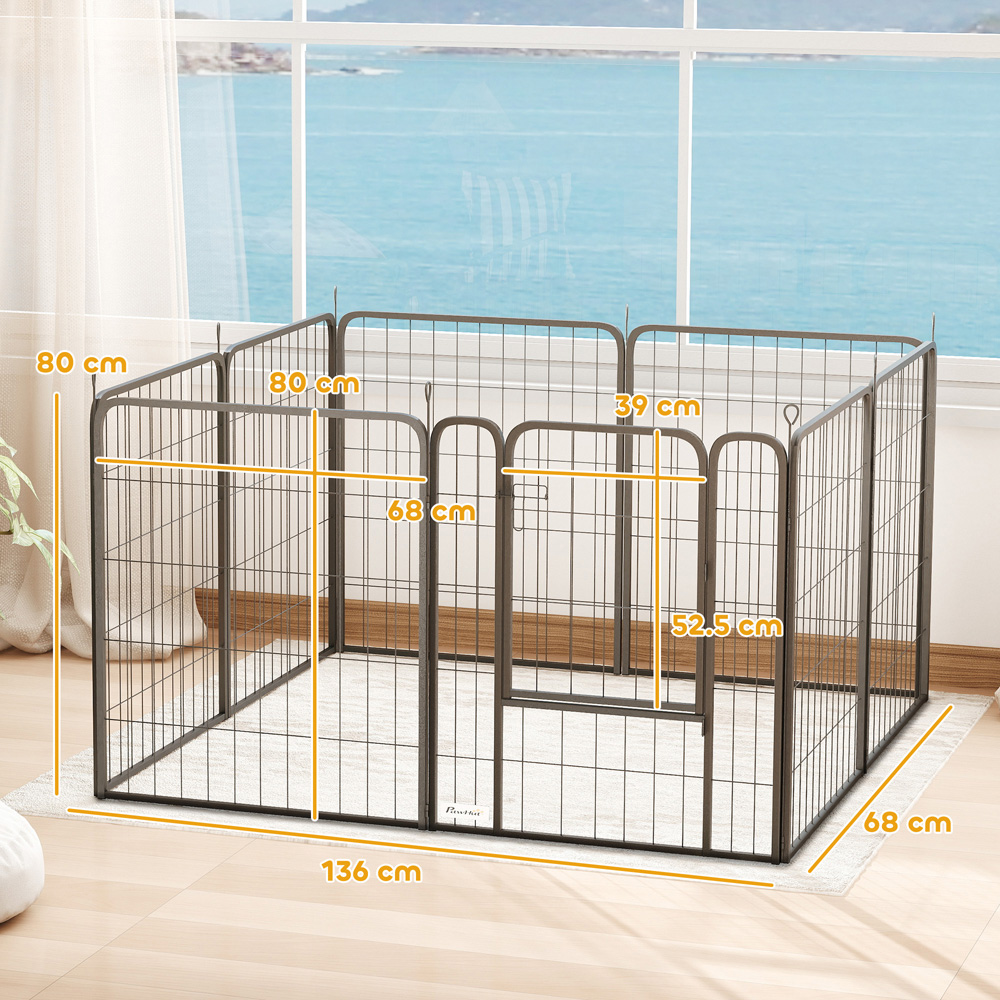 PawHut 8 Panel Steel Dog Playpen with Door 60cm Image 9