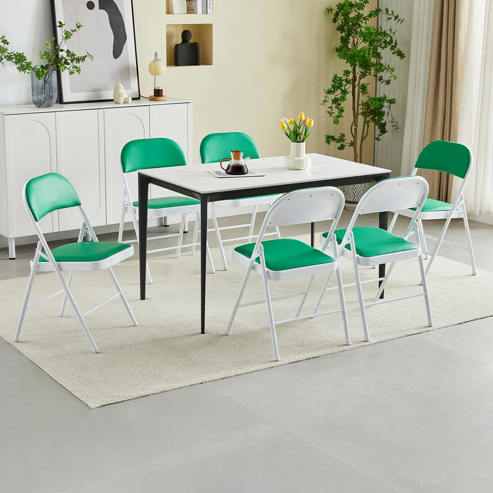 wilko Set of 6 Green Padded Folding Metal Dining Chairs Image 5
