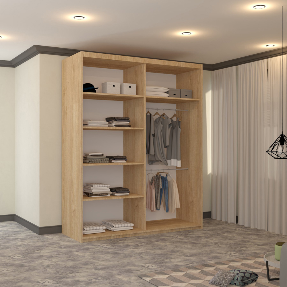 M N Furniture Banton 2 Door Oak Curved Mirrored Sliding Wardrobe 150cm Image 3