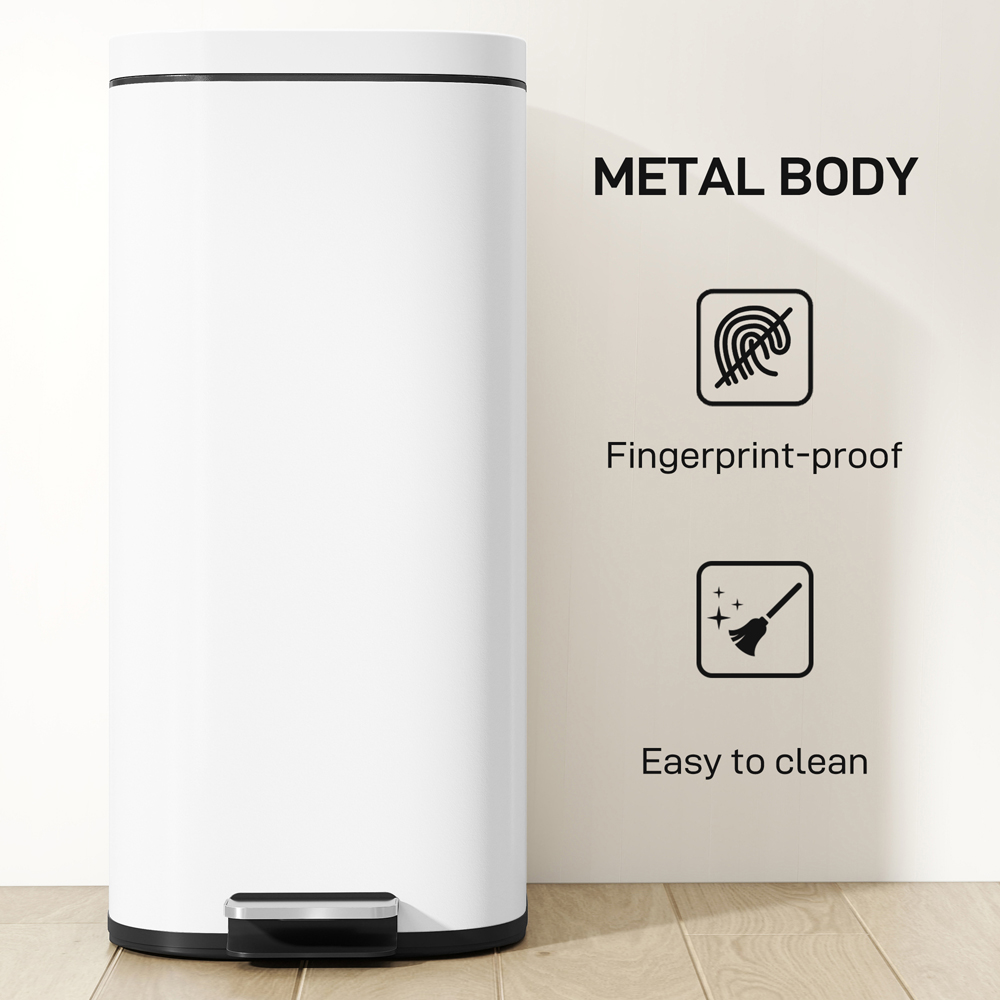 HOMCOM White Pedal Bin with Removable Inner Bucket and Soft-Close Lid 30L Image 7