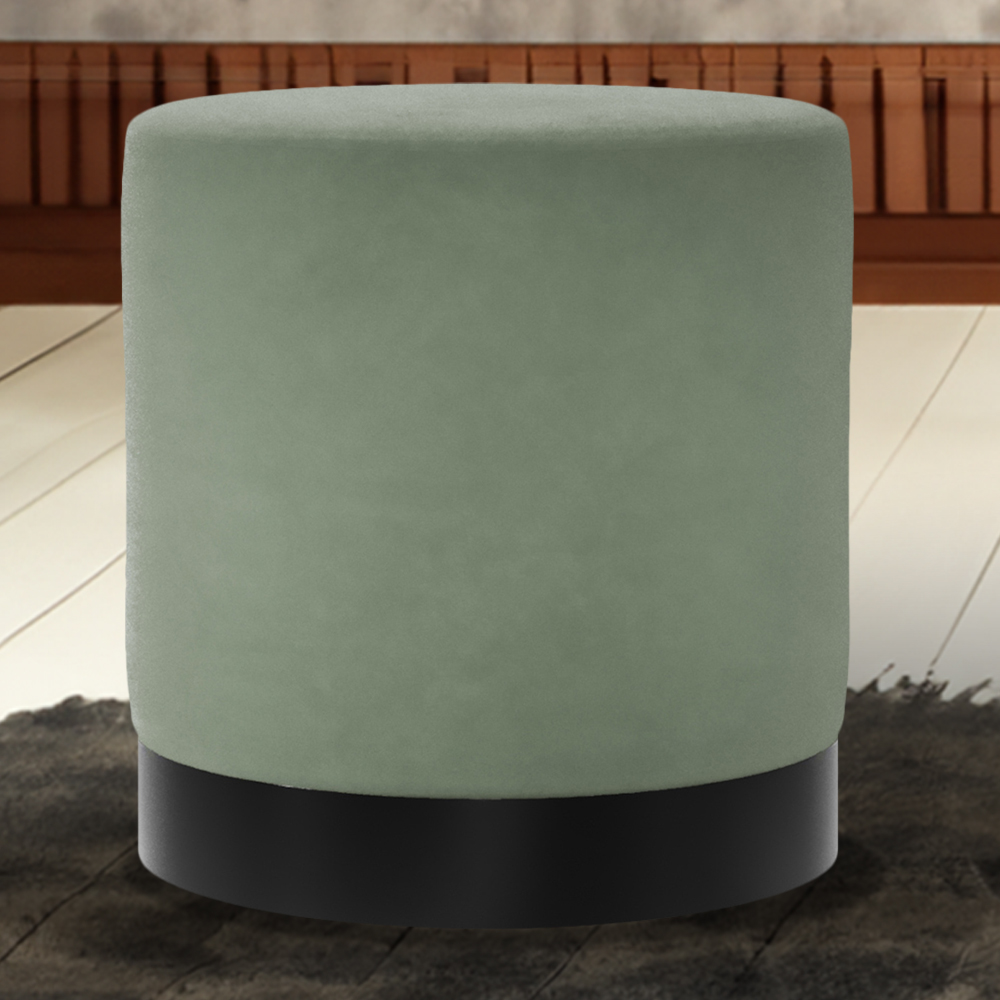 Lara Sage Velvet and Brushed Gold Small Pouffe Image 1