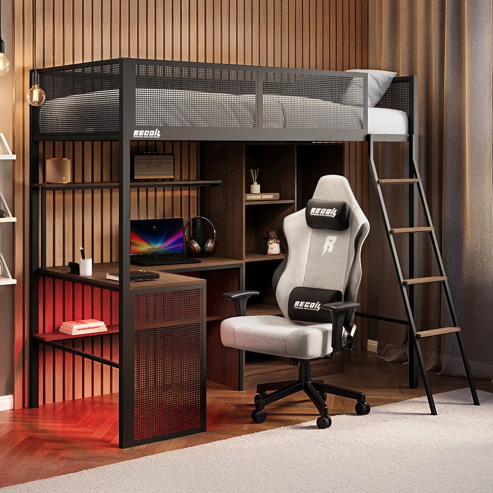 Recoil Graynite Metal Gaming High Sleeper with Shelf and Storage Image 1