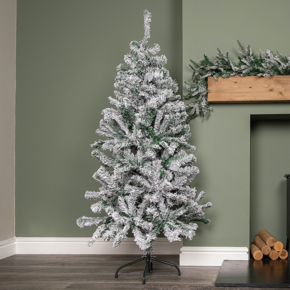 Samuel Alexander Snow Flocked Artificial Christmas Tree with Green Metal Stand 5ft Image 2