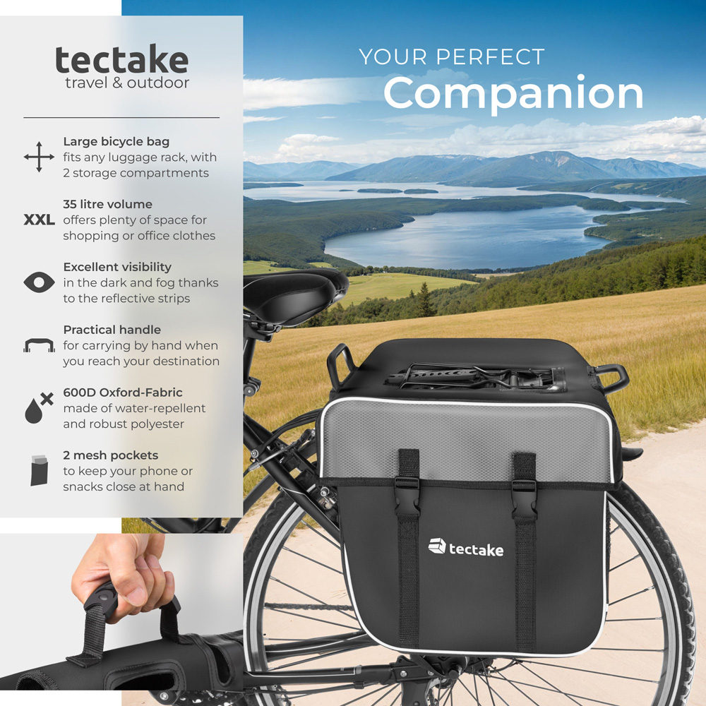 tectake Large Cycle Pannier Bag with Reflective Strips 35L Image 3