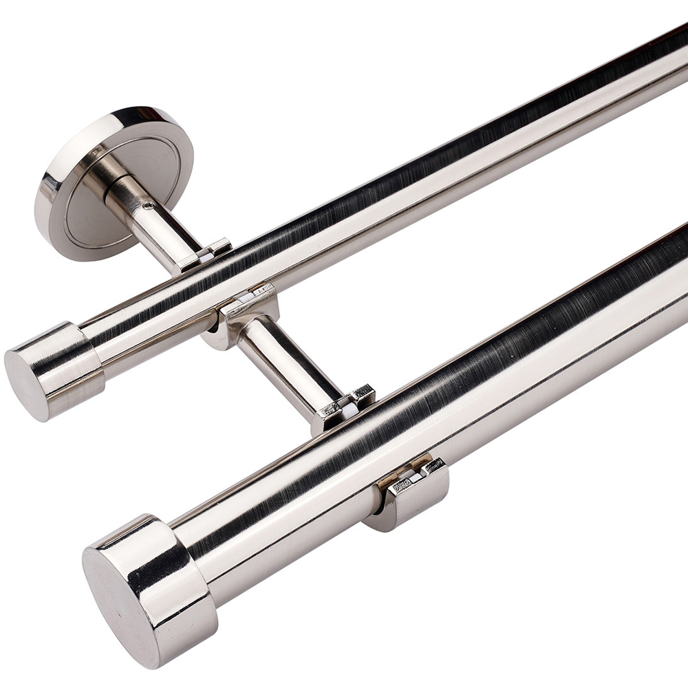 Double Layer Curtain Pole Silver 120-210cm Image 2