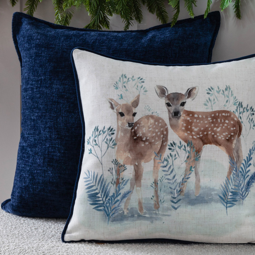 Evans Lichfield Christmas Blue Winter Fawns Reversible Cushion 43 x 43cm Image 2