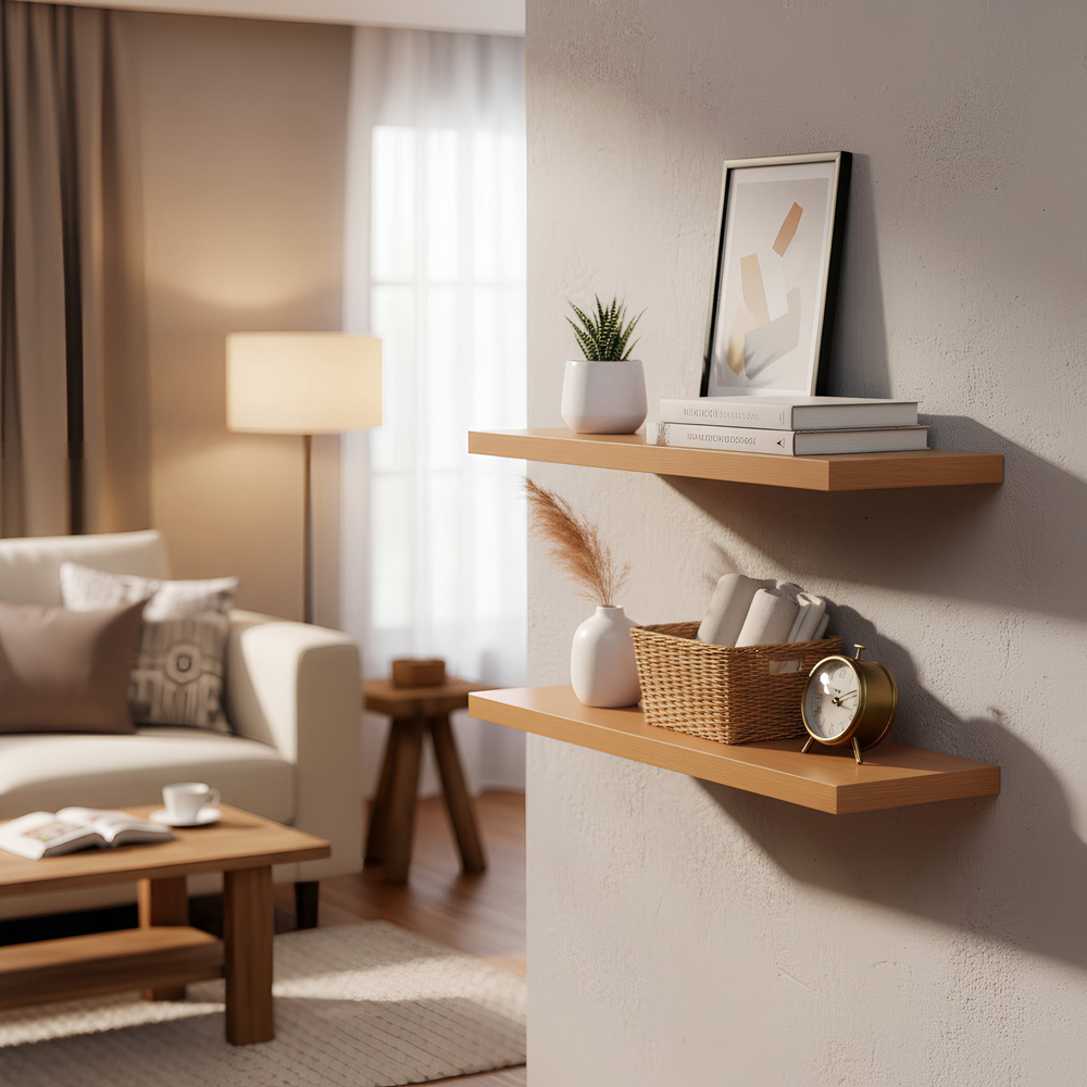 Harbour Housewares 60cm 6 Pack Walnut Floating Shelf Image 4