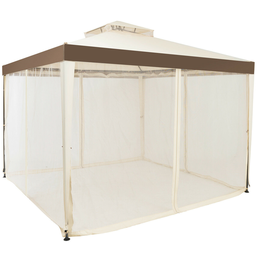 Costway 3 x 3m Beige Double Tiered Canopy Gazebo Tent Image 3
