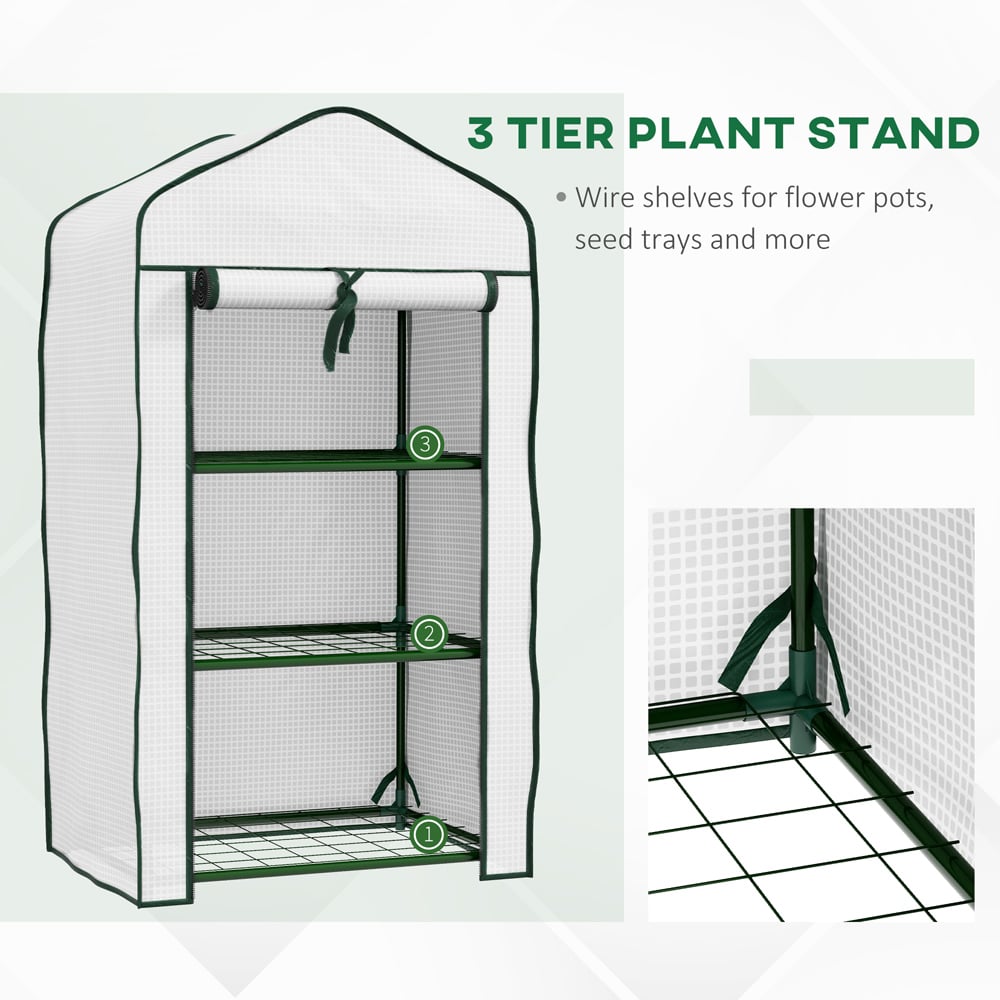 Outsunny White 3 Shelf PE Cover 1.9 x 1.2ft Portable Mini Greenhouse with Roll Up Door Image 5