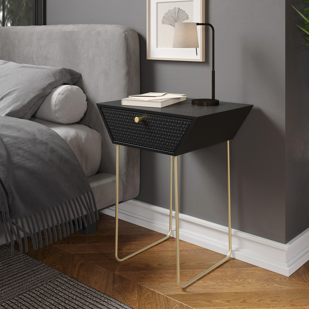 Core Products Apollo Single Drawer Black and Gold Metal Bedside Cabinet Image 6