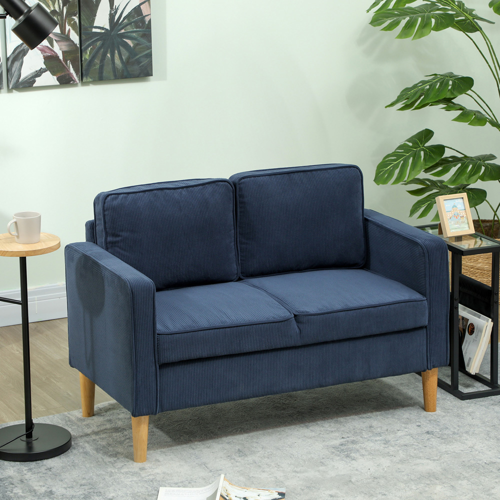 HOMCOM 2 Seater Blue Corduroy Sofa with Storage Image 4