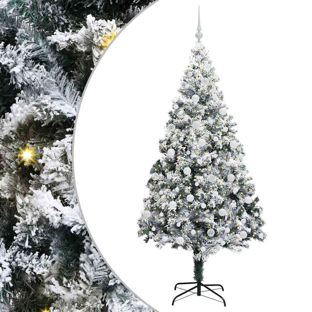 vidaXL Pre-Lit White Baubles White Artificial Christmas Tree 7ft Image 2