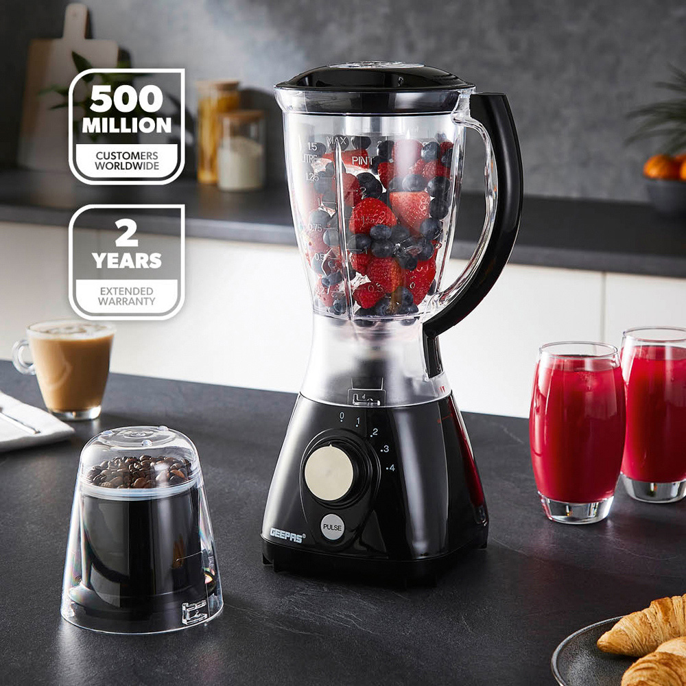 Geepas GSB44092UK-BK Black 1.5L 2-in-1 Food Jug and Smoothie Blender 550W Image 2