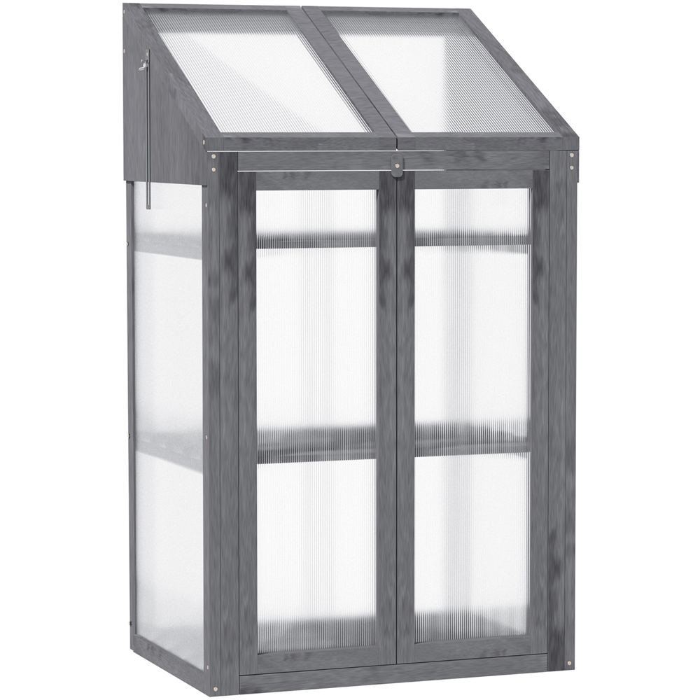 Outsunny 3 Tier Grey Wooden Polycarbonate 1.6 x 4ft Greenhouse Image 1
