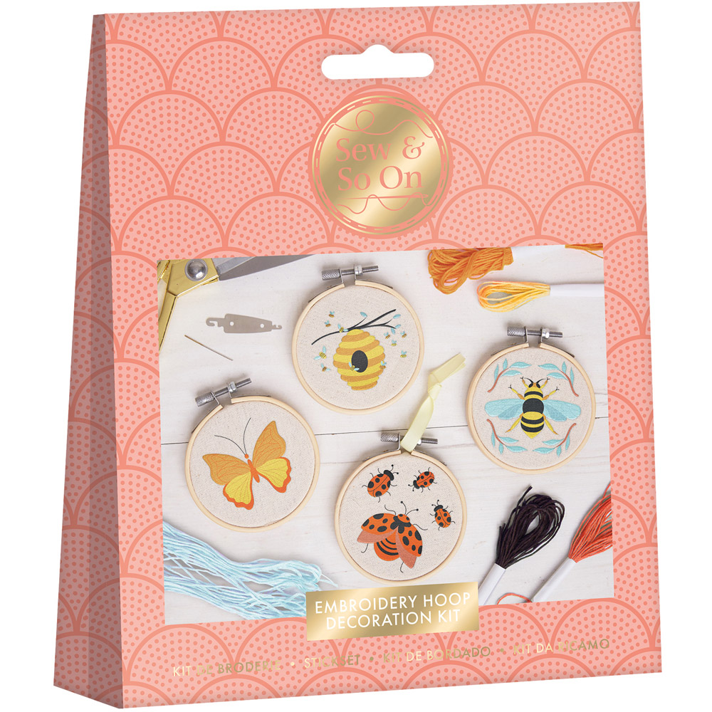 Sew & So On Multicoloured Bees and Bugs Embroidery Hoop Decorations Set Image 1