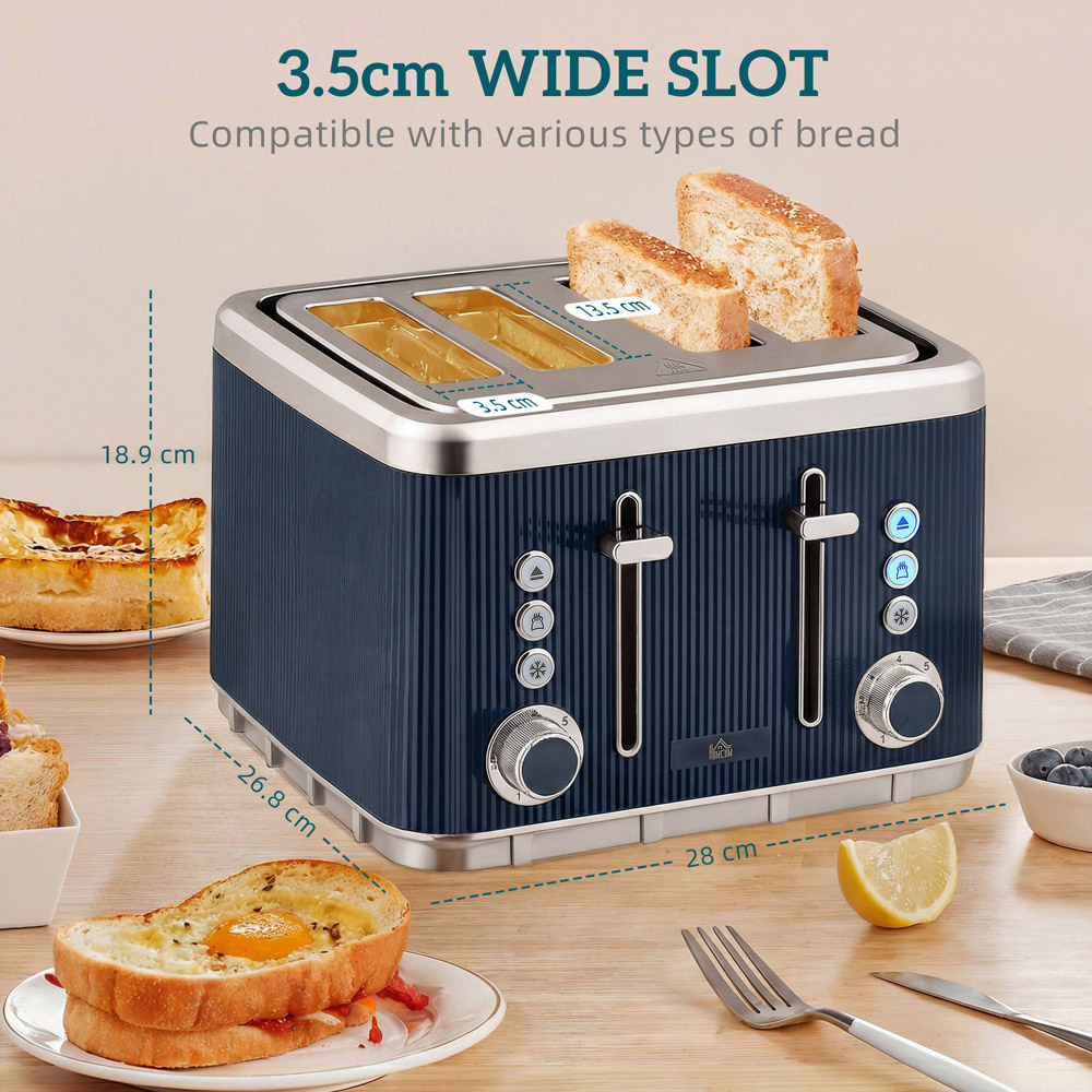 HOMCOM Dark Blue 1.7L Rapid Boil Kettle and 4 Slice Toaster Set Image 9