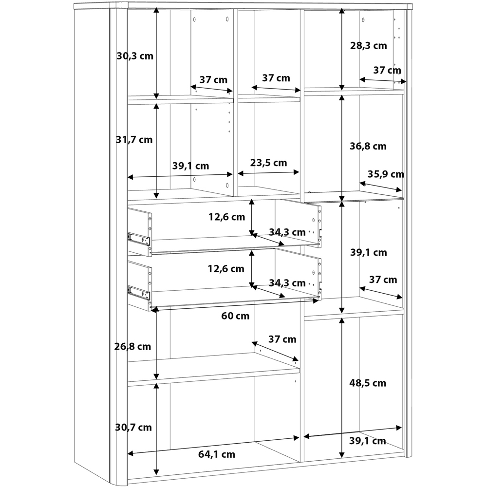 Florence Klara 3 Door 2 Drawer 2 Shelf Grey and Oak Glass Display Cabinet Image 9