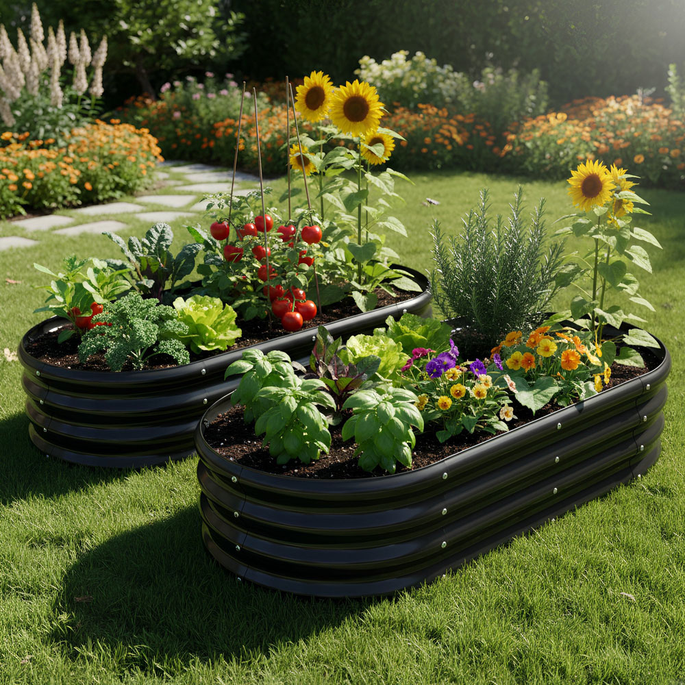 Harbour Housewares Anthracite Rounded Galvanised Steel Raised Garden Bed 180 x 90cm Image 2