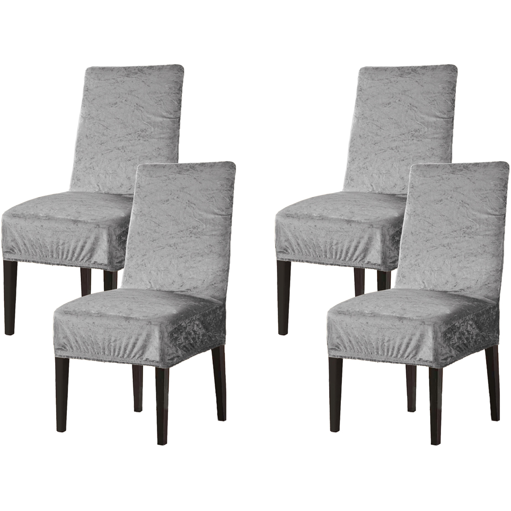 Homerepublic Silver Crushed Velvet Stretch Fit Chair Cover 4 Pack Image