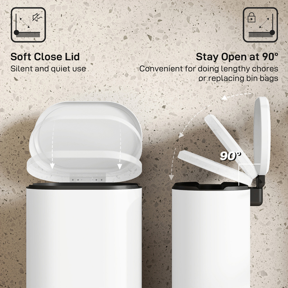 HOMCOM Cream Slim Rectangular Kitchen Pedal Bin with Soft-Close Lid 30L Image 5