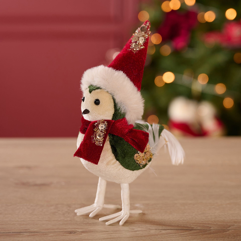 The Christmas Gift Co Red Velvet Bird Figurine Decoration Image 2
