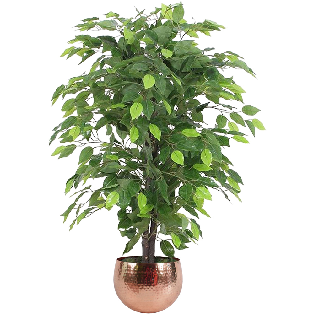 Leaf Ficus Artificial Tree in Copper Metal Planter 3ft Image 1