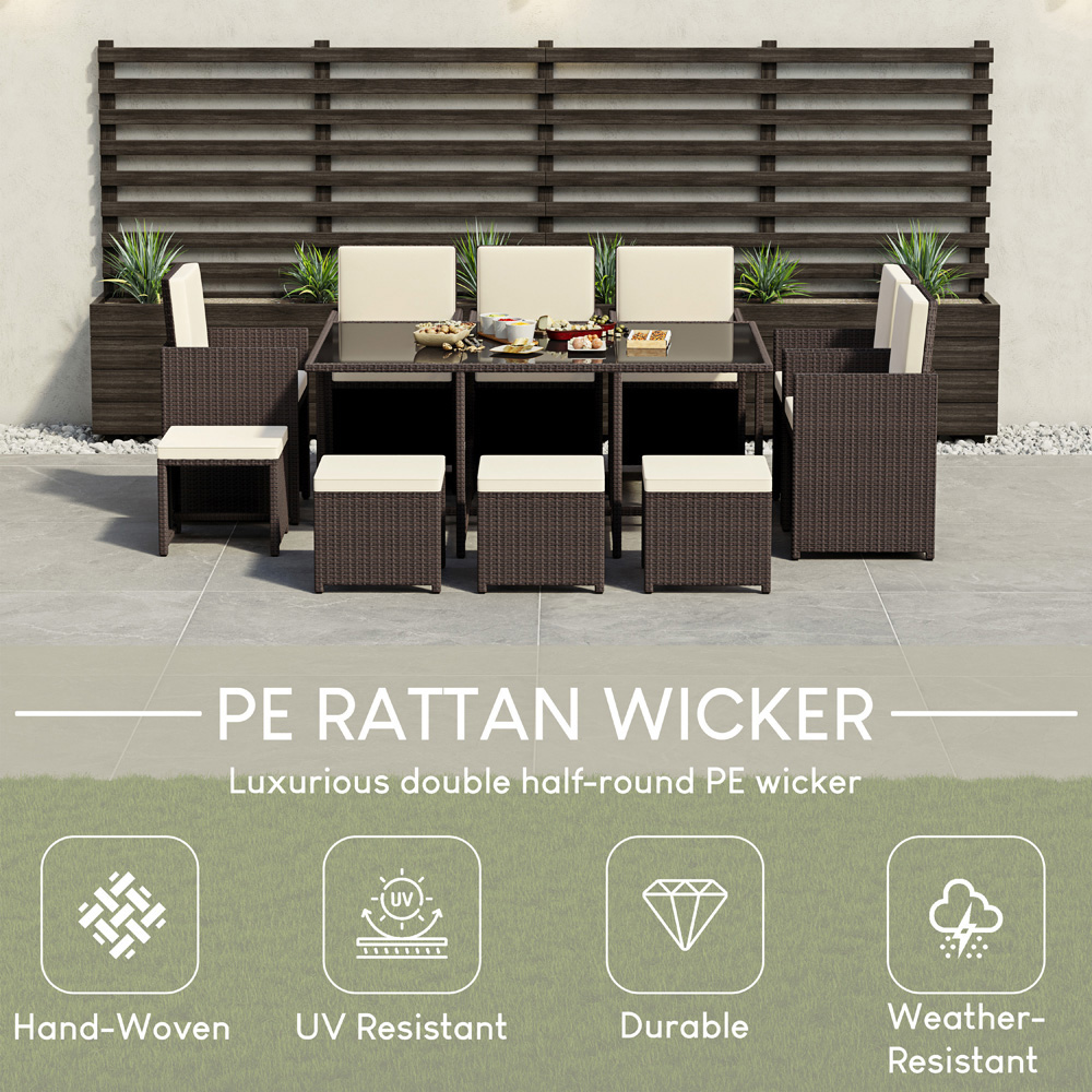 GARDEN VIDA Cuba Rattan Effect 10 Seater Garden Dining Set Brown Image 8